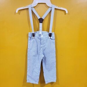 Baby B'Gosh Baby Boy Size 12-18M 100% Cotton Striped Blue Pants With Suspenders